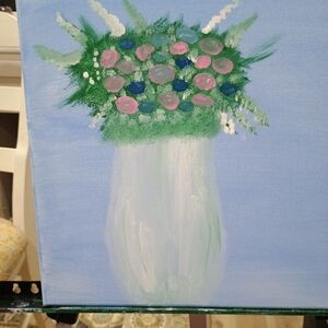 Floral Canvas Art with Green and Pink Accents